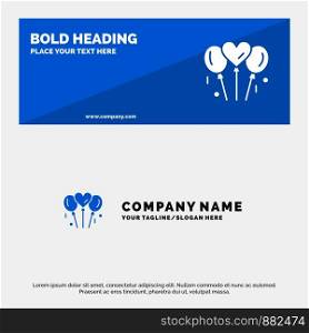 Balloon, Love, Wedding, Heart SOlid Icon Website Banner and Business Logo Template