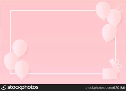 Balloon Paper and the gift box with copy space . Flying on pink background. Vector Illustration, Mother's Day, Valentine's Day