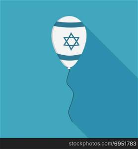 Balloon with israel flag styled icon in flat long shadow design. Israel Independence Day holiday concept.