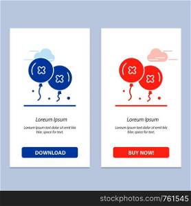 Balloons, Birthday, Birthday Party, Celebration Blue and Red Download and Buy Now web Widget Card Template