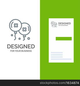 Balloons, Birthday, Birthday Party, Celebration Grey Logo Design and Business Card Template