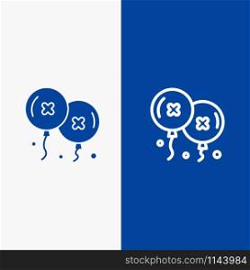 Balloons, Birthday, Birthday Party, Celebration Line and Glyph Solid icon Blue banner Line and Glyph Solid icon Blue banner