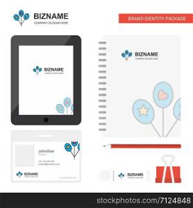 Balloons Business Logo, Tab App, Diary PVC Employee Card and USB Brand Stationary Package Design Vector Template