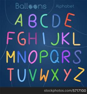 Balloons colored font letter birthday party carnival set vector illustration