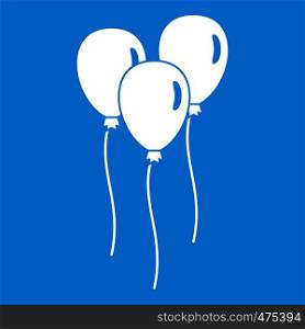 Balloons icon white isolated on blue background vector illustration. Balloons icon white