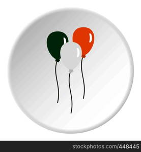 Balloons in Irish flag colors icon in flat circle isolated vector illustration for web. Balloons in Irish flag colors icon circle