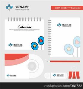 Balloons Logo, Calendar Template, CD Cover, Diary and USB Brand Stationary Package Design Vector Template
