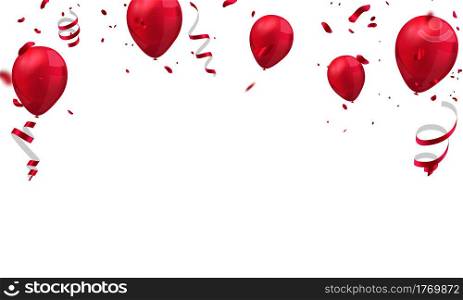 balloons red celebration frame background. red confetti glitters for event and holiday poster. singles super sale