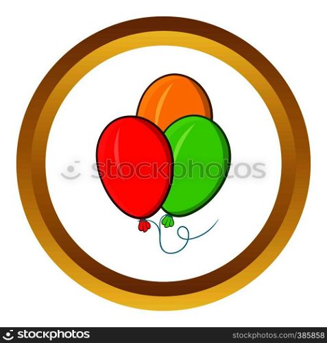 Balloons vector icon in golden circle, cartoon style isolated on white background. Balloons vector icon, cartoon style