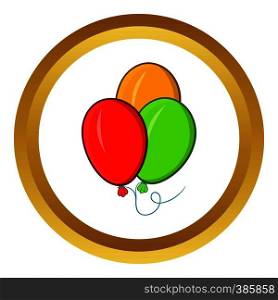 Balloons vector icon in golden circle, cartoon style isolated on white background. Balloons vector icon, cartoon style