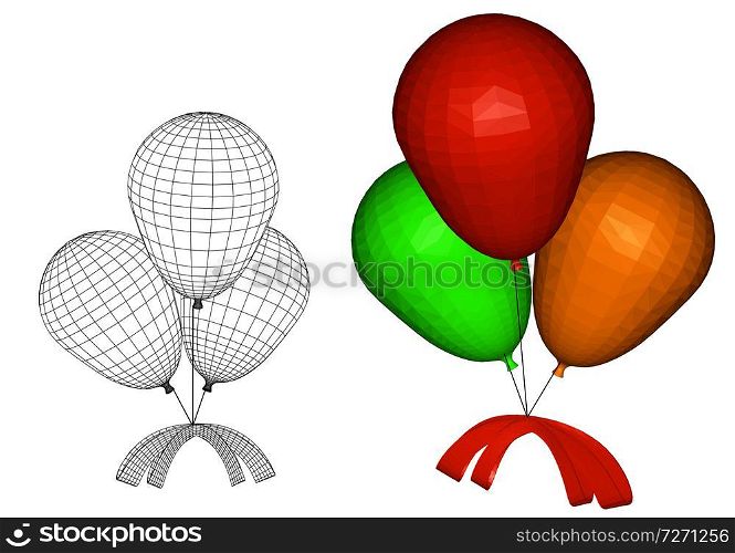balloons with a bow isolated on white background