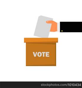 ballot box and hand with ballot, flat style. ballot box and hand with ballot, flat