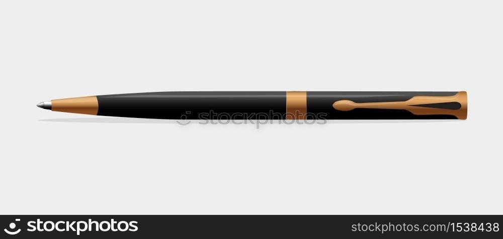 Ballpoint black pen on a white background. Classic mechanical pen to write. Stationery.. Ballpoint black pen on a white background.