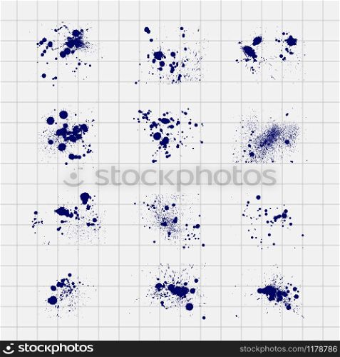 Ballpoint pen blots on lined page, vector illustration. Pen blots on lined page