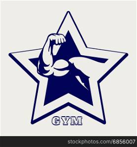 Ballpoint pen gym poster. Ballpoint pen color gym poster with male muscule arm, vector illustration