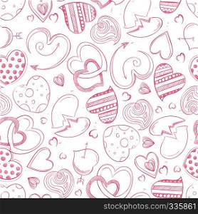Ballpoint pen hand drawing hearts seamless pattern background. Vector illustration. Ballpoint pen drawing hearts seamless pattern