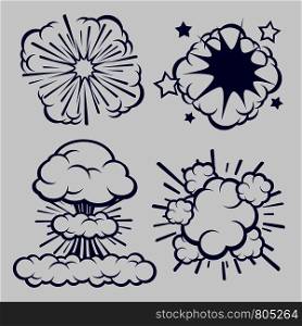 Ballpoint sketch explosion clouds isolated on grey background. Vector illustration. Ballpoint sketch explosion clouds isolated
