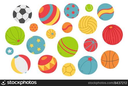 Balls set different sport colors and sizes vector illustration