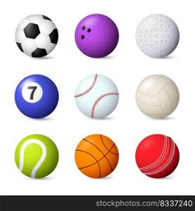 Balls set vector illustration. Bowling, baseball, football, snooker, tennis. Ball games concept. Vector illustration can be used for toπcs like sport,≤isure, hobby
