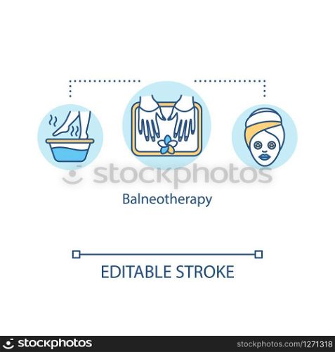 Balneotherapy concept icon. Spa therapy idea thin line illustration. Therapeutic use of water. Mineral water treatment. Vector isolated outline RGB color drawing. Editable stroke