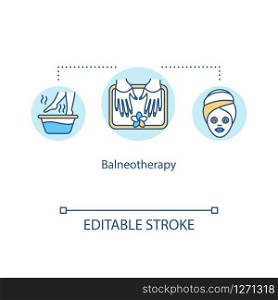 Balneotherapy concept icon. Spa therapy idea thin line illustration. Therapeutic use of water. Mineral water treatment. Vector isolated outline RGB color drawing. Editable stroke