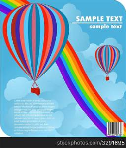 baloons in blue sky with rainbow cover design