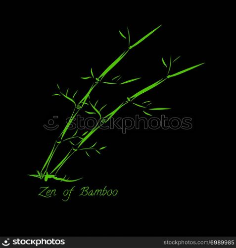 Bamboo background. Bamboo stems with leaves on green background, hand drawn. Vector illustration.