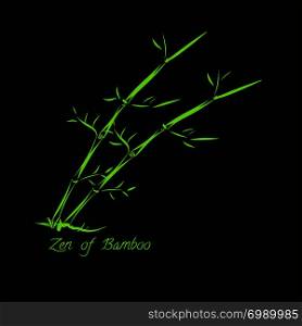 Bamboo background. Bamboo stems with leaves on green background, hand drawn. Vector illustration.