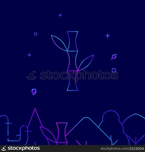 Bamboo gradient line vector icon, simple illustration on a dark blue background, forest, garden related bottom border.. Bamboo gradient line icon, vector illustration