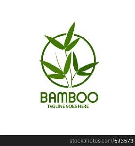 Bamboo leaves with circle logo isolated over a white background