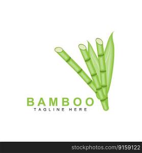 Bamboo Logo, Green Plant Design, Nature Tree Vector, Illustration Icon