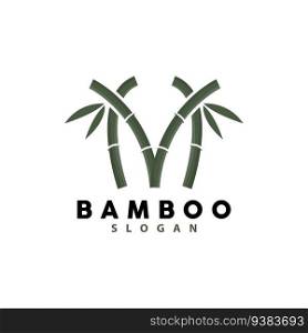 Bamboo Logo, Green Plants Vector, Simple Minimalist Design, Illustration Template