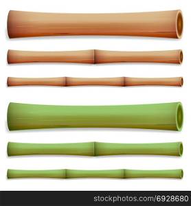 Bamboo Stems Isolated. Green And Brown. Bamboo Stems Isolated. Green And Brown Sticks. Vector Illustration. Realistic Element