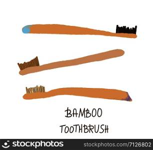 Bamboo toothbrushes set isolated on white background. Zero waste tips. Eco-friendly brushes. Vector illustration.