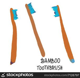 Bamboo toothbrushes set isolated. Zero waste tips. Eco-friendly brushes. Vector illustration.