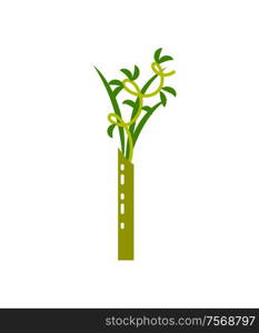 Bamboo tropical stable with leaves Asian plant isolated icon vector. Japanese culture traditional stick foliage organic decoration Asia flora lush greenery. Bamboo Tropical Stable with Leaves Asian Plant
