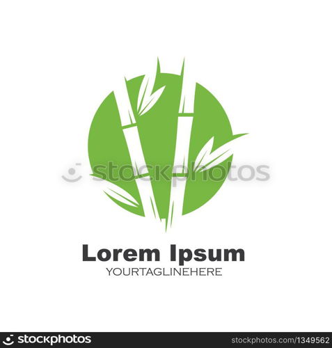 Bamboo with green leaf vector icon template