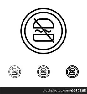 Ban, Banned, Diet, Dieting, Fast Bold and thin black line icon set