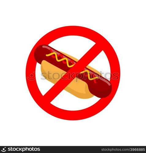 Ban hot dog. Stop fast food. Tasty sausage and bun. Emblem against harmful food. Red prohibition sign.&#xA;