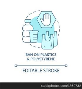 Ban on plastics materials concept icon. Environment protection, Reduction in global pollution abstract idea thin line illustration. Vector isolated outline color drawing. Editable stroke. Ban on plastics materials concept icon