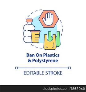 Ban on plastics, polystyrene concept icon. Environment protection, Reduction in nature pollution abstract idea thin line illustration. Vector isolated outline color drawing. Editable stroke. Ban on plastics polystyrene concept icon