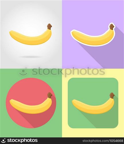 banana fruits flat set icons with the shadow vector illustration isolated on background