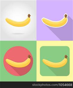 banana fruits flat set icons with the shadow vector illustration isolated on background