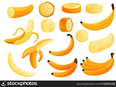 Banana icons set. Cartoon set of banana vector icons for web design. Banana icons set, cartoon style
