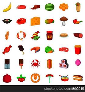 Banana icons set. Cartoon style of 36 banana vector icons for web isolated on white background. Banana icons set, cartoon style