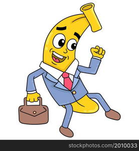 banana is happy wearing a suit going to work