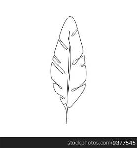 BANANA LEAF LINE ART. Vector plant leaf Continuous Line Drawing. Vector for print poster, card, sticker tattoo tee with palm tree leaf. Feather One Line art Hand Drawn Illustration Feather. BANANA LEAF LINE ART. Vector plant leaf Continuous Line Drawing. Feather. Vector illustration with palm tree leaf