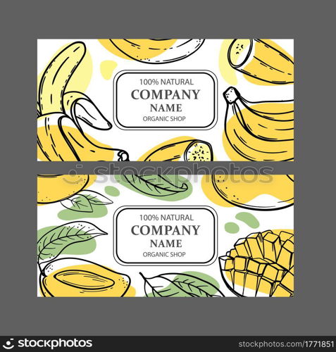 BANANA MANGO LABELS Design Sketch Vector Illustration Set