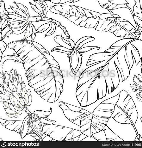 banana seamless pattern. banana plant seamless pattern on white background