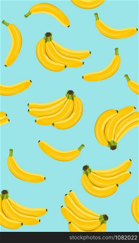 Banana seamless pattern, Bunch of ripe bananas on a blue background. vector illustration.